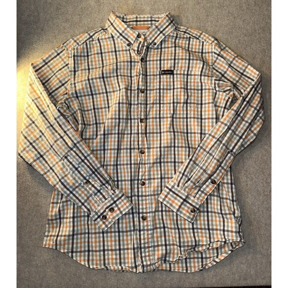 Columbia Men’s Plaid Button Down Shirt Orange Long Sleeve Outdoor M - Picture 1 of 7
